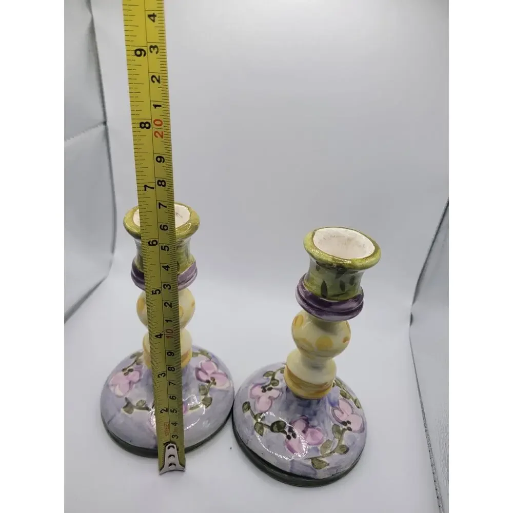 Handmade Pottery Candle Holders Pair